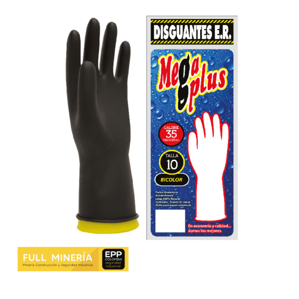GUANTE LATEX INDUSTRIAL BICOLOR CALIBRE 35 MEGAPLUS