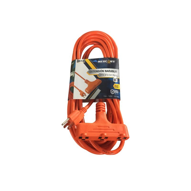 ECA105-EXTENSION-RETIE-8M-3X14AWG-NARANJA-PROFESIONAL-MERCURY